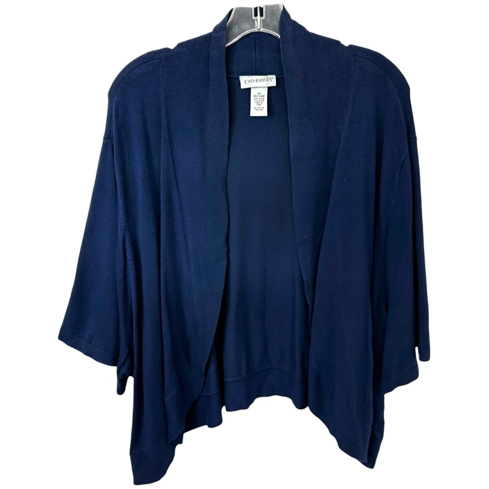 Catherines Plus Size 4X Cardigan Sweater Navy Blue Open Front 3/4 Sleeve 333‎